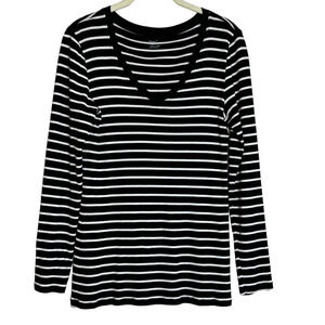 Gap Supersoft Womens Knit Top Small Black White Striped Long Sleeve Cotton Modal